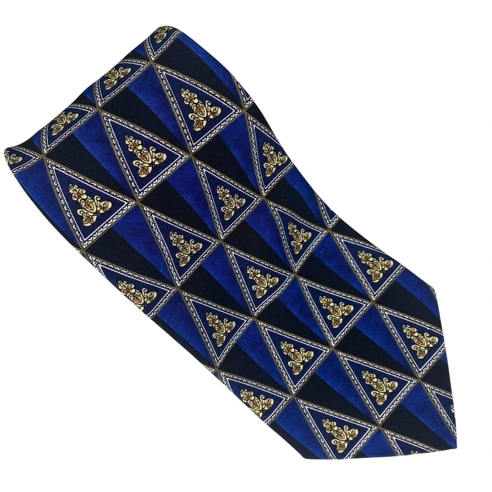 VTG Towncraft Necktie Mens Blue Black Geometric Crest Professional‎ 57x4